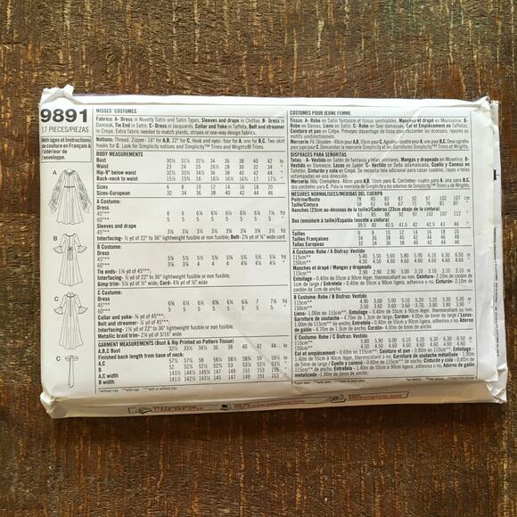 Simplicity Sewing Pattern 9891 Medieval Fantasy Cosplay LOTR GOT Dress 6-12UNCUT - Picture 2 of 2